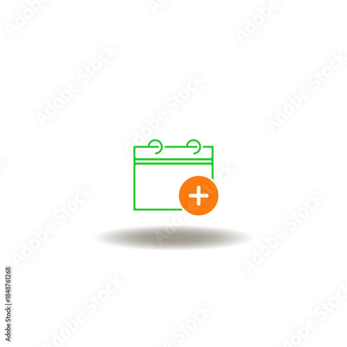 Vector illustration of calendar with plus sign. Symbol of event planning, scheduling. Icon of date appointment, reminder.
