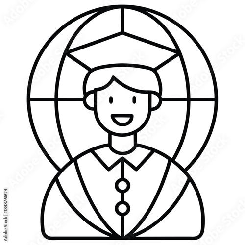 Graduate student wearing cap and gown in a circular frame