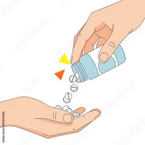 Hands pouring tablets from a bottle into an open palm  