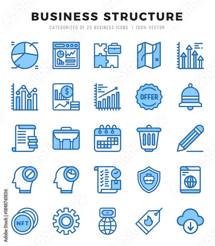 Business Structure Icons Pack. Two Color icons set. Two Color icon collection set.