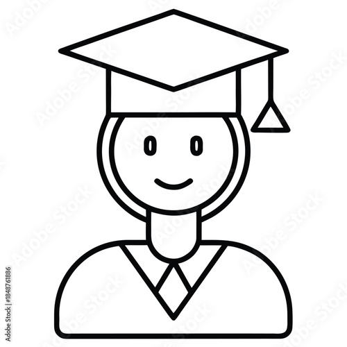Graduation cap and gown icon with smiling face