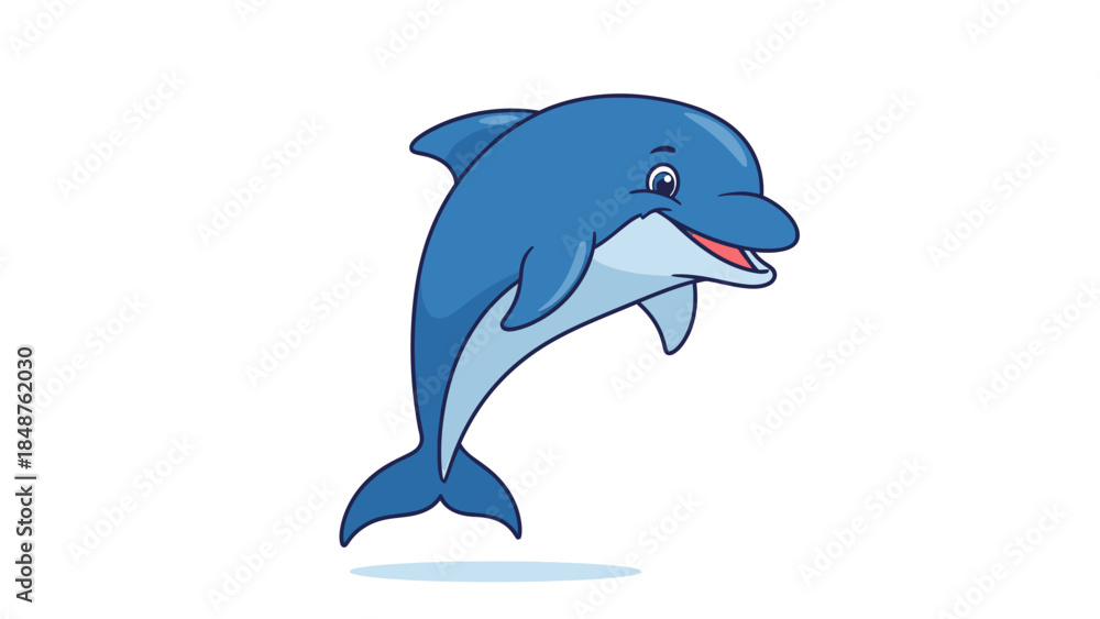 Naklejka premium Energetic Cartoon Dolphin Jumping Playfully, Isolated White Background