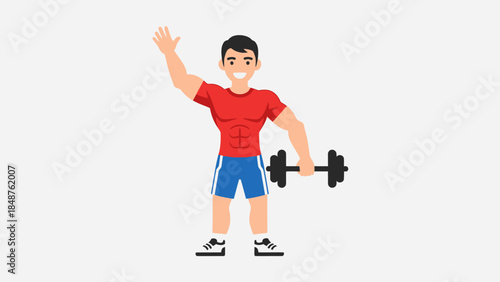 Strong Young Man Lifting Dumbbells with Determination and a Smile in a Bright Studio with a Light Grey Background