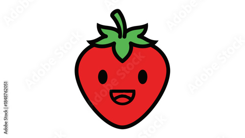 Fresh Cartoon Strawberry Character with Smiling Face, Isolated White Background
