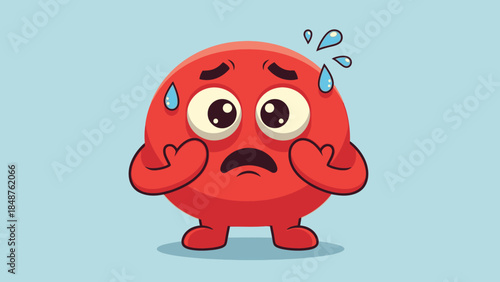 Anxious Red Emoji Character Sweating with Worried Expression in Bright Studio