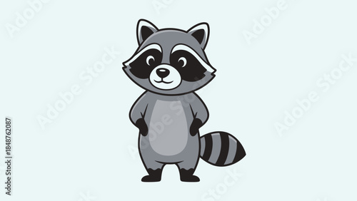 Tableau sur toile Cute Cartoon Raccoon Standing and Looking in Bright Studio