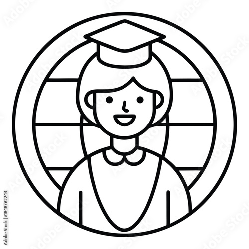 Graduation cap woman icon in circle frame