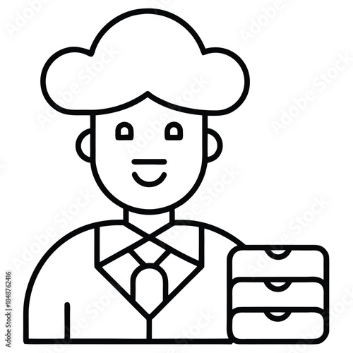 Line art illustration of a smiling chef holding menu isolated on transparent background
