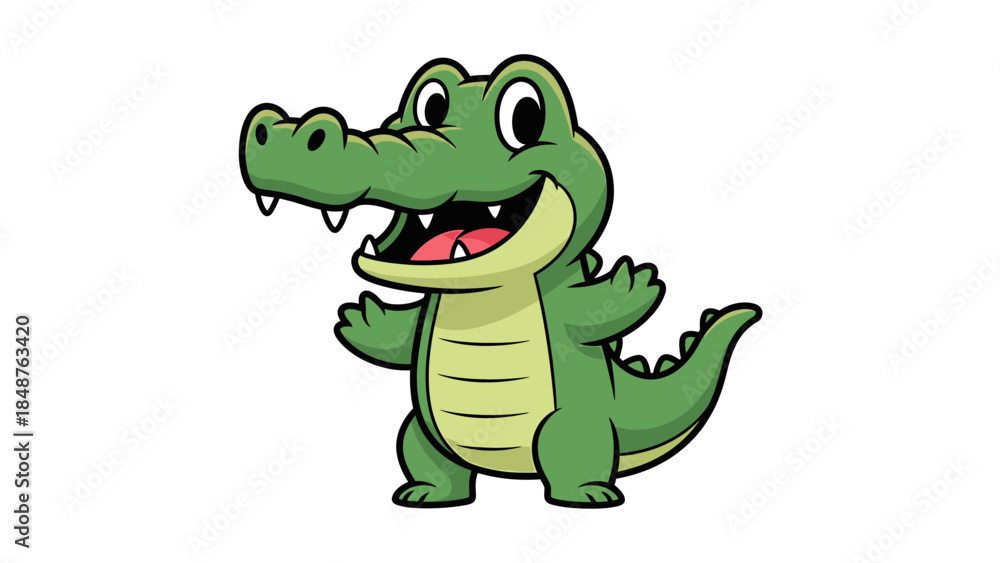 Fototapeta premium Cute cartoon crocodile character smiling and waving, isolated white background