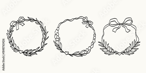 Set of whimsical round frames in trendy, vintage styles. Cute frames suitable for labels, logos, invitations, packaging, stickers