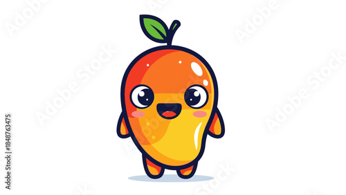 Cute cartoon happy mango fruit character, isolated white background
