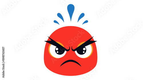 Angry Red Face Emoji Expression with Frustrated Eyes on an Isolated White Background