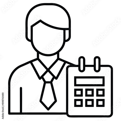 Line drawing of man holding calendar in office worker attire