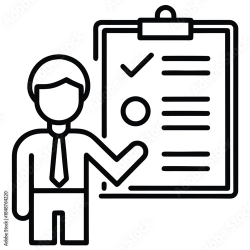 man in a suit presenting a checklist on a clipboard