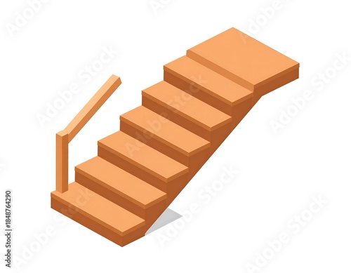 Isometric wooden staircase illustration with a handrail and shadow