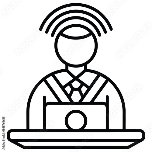 Man sitting at desk with laptop and wifi signal above head