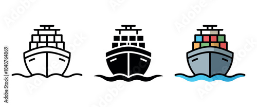 Cargo Ship Icon Set Variations