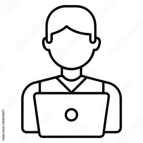 man using a laptop computer  simple line icon