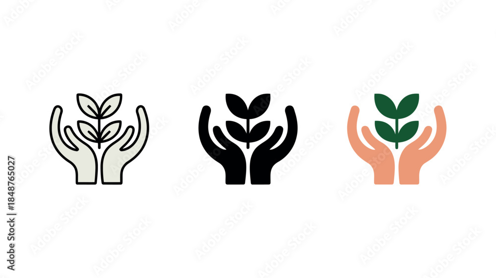 Obraz premium Eco-Friendly Hands Holding Green Plants Icons