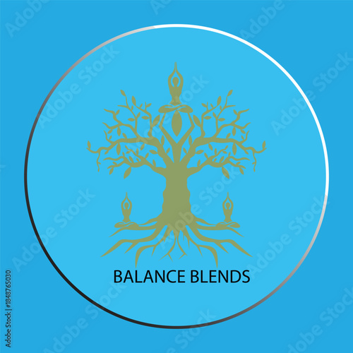 Holistic Health Icon featuring a Tree with Yoga Poses and Roots