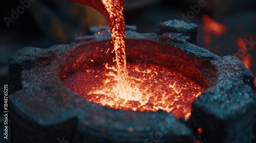 Medium shot of molten metal being infused with titanium microelements to enhance strength and corrosion resistance in industrial alloy production.