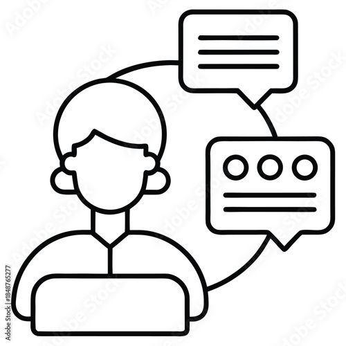 person with speech bubbles communicating online