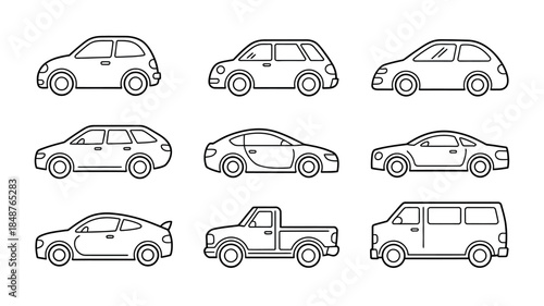Various Car Types Line Drawings