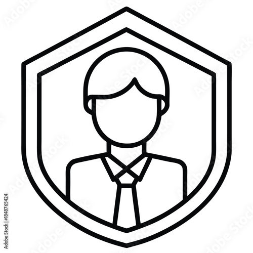 Shield icon with a man in a suit and tie