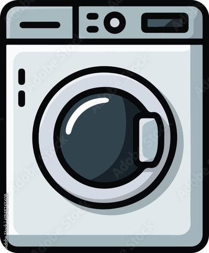 Modern Front Load Washing Machine Vector Graphic Icon for Laundry and Household Appliances Design