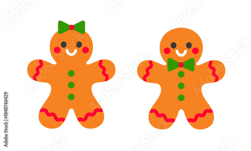 Gingerbread Characters with Festive Icing Details. Christmas Cookie Illustration for Holiday Cards, Decorations, Seasonal Crafts and Winter Baking Designs