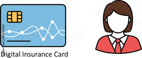 Digital insurance card with cartoon woman