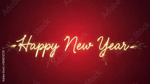 Happy new year Greeting Card with Red Calligraphy Text and Heart Design for New Year Celebration