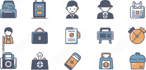 Travel and tourism icons set with various objects and people