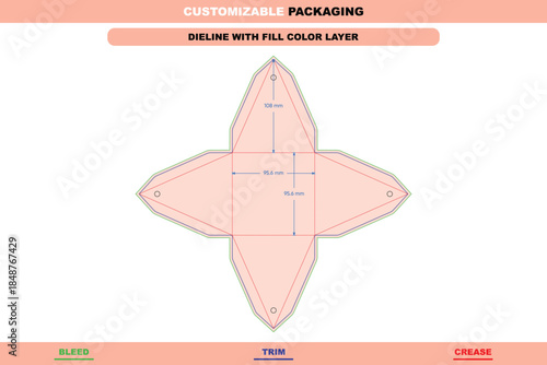Custom dimension conical polygonal box dieline template developed for product packaging branding mockups printable folding vector layouts and modern retail display