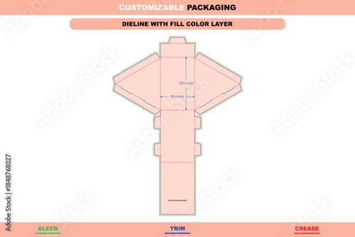 Printable triangle polygonal folding box dieline template in custom size developed for professional packaging mockups brand presentations and vector product design