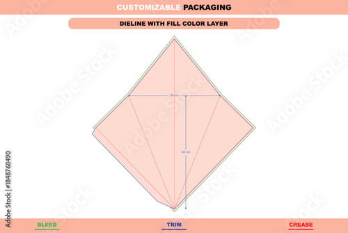 Triangle French fries box dieline vector template created for custom fast food packaging printable folding layout restaurant branding and takeout container mockups
