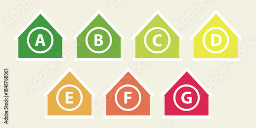 Energy Efficiency House Rating Gauge and Icons. A to G Scale