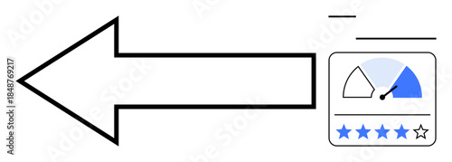 Performance rating concept. Performance data with an arrow, gauge, and star rating for feedback and improvement. Performance tracking for analytics, evaluations, and efficiency