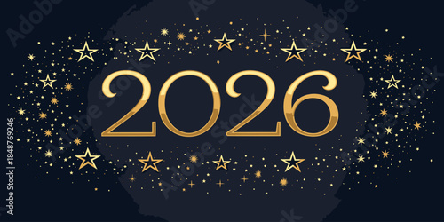 Golden 2026 New Year celebration with stars and sparkles