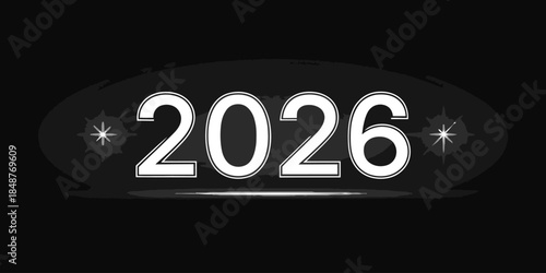 Modern 2026 New Year celebration graphic with star effects