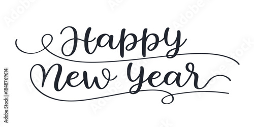 Elegant Happy New Year calligraphy text on white background