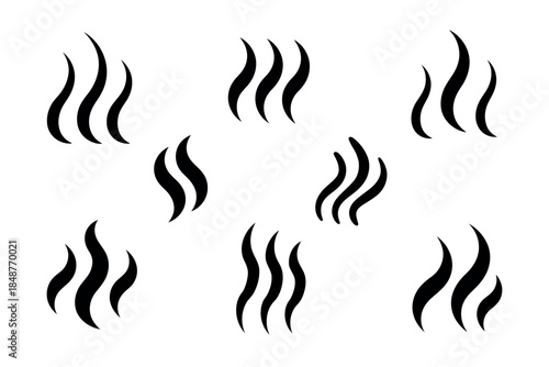 Black wavy lines, heat symbols, abstract shapes, graphic elements, design icons