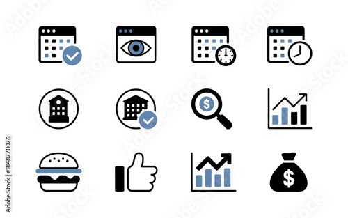 Business Finance Icons Set Calendar