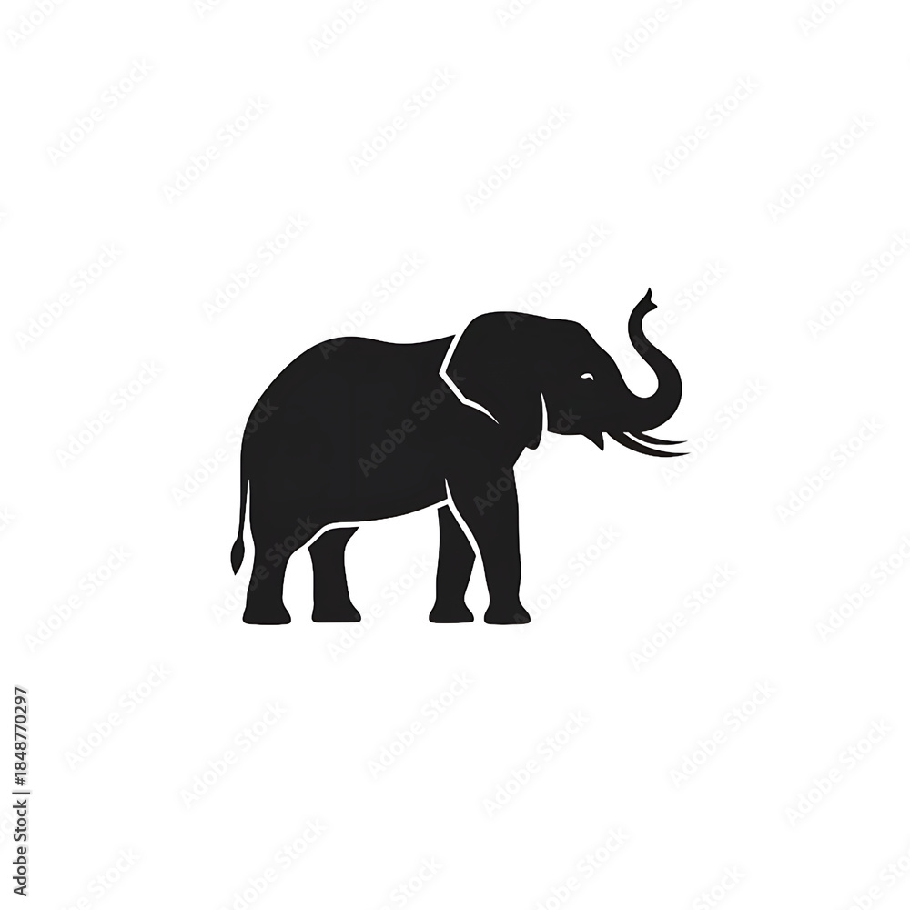 Obraz premium Silhouette of an elephant with trunk raised on transparent background