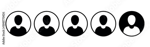 Simple Black and White User Profile Icons in Circles for Website or App Design