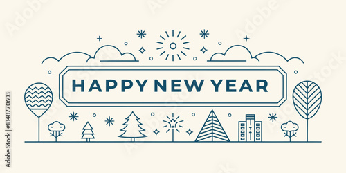 Happy New Year celebration with festive cityscape and nature