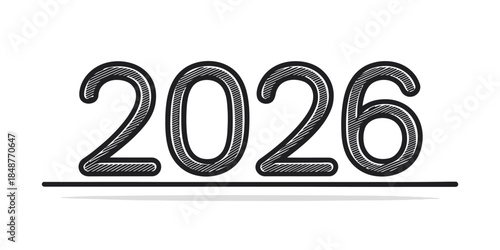 Single-line art 2026 vector with continuous strokes, minimal style, and a modern celebration feel.