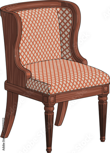 Classic wooden armchair with upholstered seat and back vintage furniture illustration elegant interior decor vector isolated on white background
