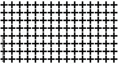 Geometric pattern featuring black crosses on a white background, creating a modern and minimalist design.