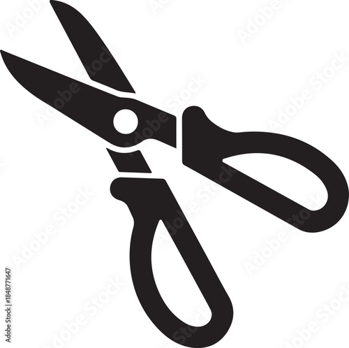 Black Silhouette Vector Graphic of Sharp Scissors with Open Blades and Ergonomic Handles